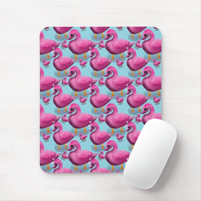 Kawaii Pink Duck Pattern – Adorable Aesthetic Maxi Mouse Mat (With Mouse)