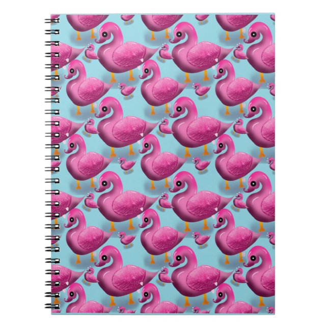 Kawaii Pink Duck Pattern – Adorable Aesthetic Maxi Notebook (Front)