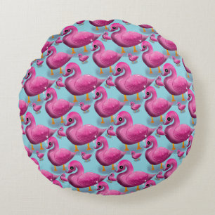 Kawaii Pink Duck Pattern – Adorable Aesthetic Maxi Round Cushion