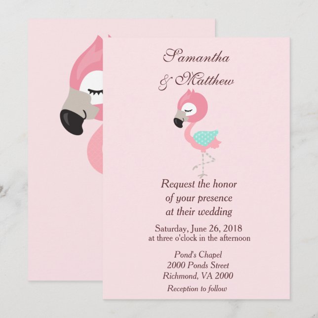 Kawaii Pink Flamingo Wedding Invitation (Front/Back)