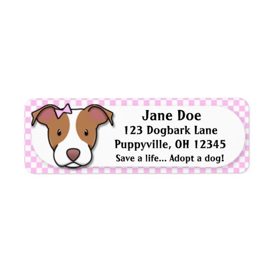 Kawaii Pink Gingham American Pit Bull Terrier Return Address Label