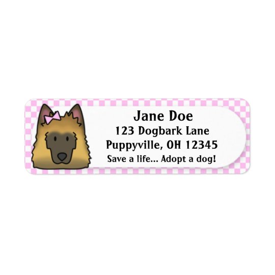 Kawaii Pink Gingham Belgian Tervuren Return Address Label