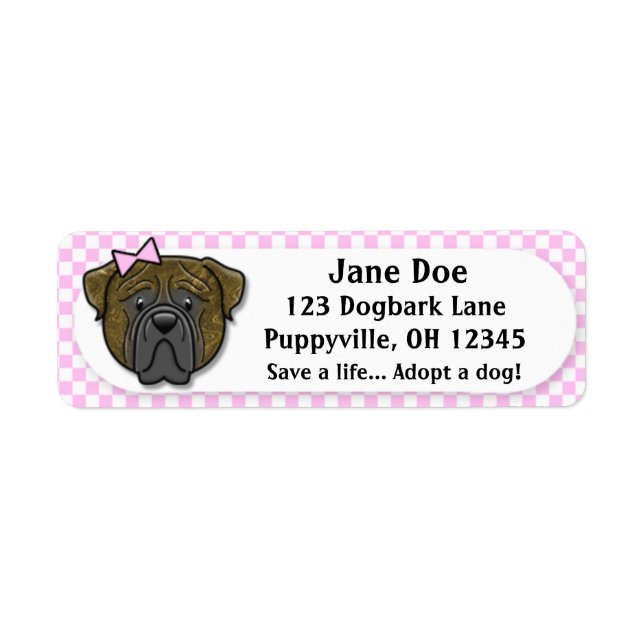 Kawaii Pink Gingham Brindle Bullmastiff (Front)