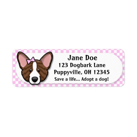 Kawaii Pink Gingham Brindle Cardigan Welsh Corgi Return Address Label