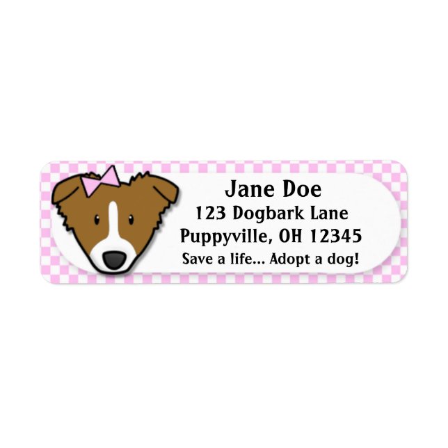 Kawaii Pink Gingham Brown Border Collie (Front)