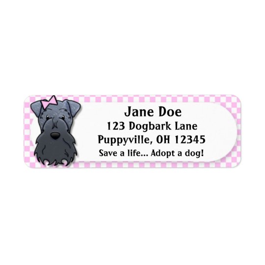 Kawaii Pink Gingham Kerry Blue Terrier Return Address Label