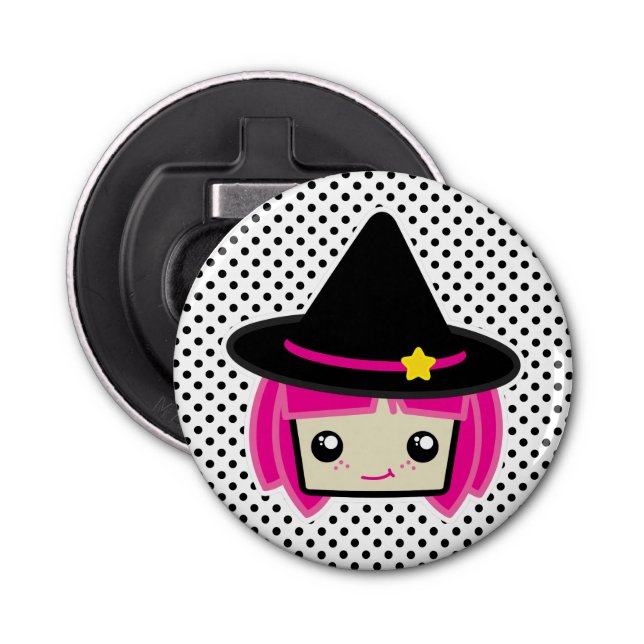 Kawaii Pink Haired Witch Bottle Opener (Front)
