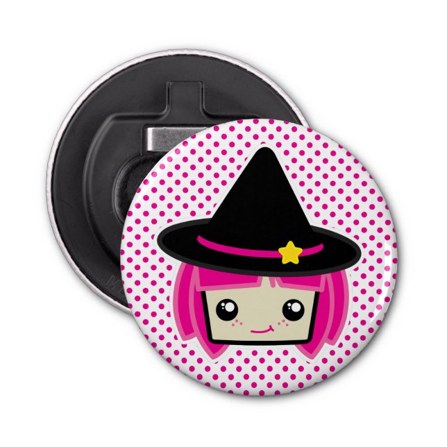 Kawaii Pink Haired Witch Bottle Opener (Front)