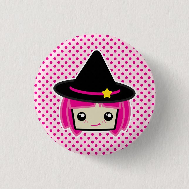 Kawaii Pink Haired Witch Button (Front)