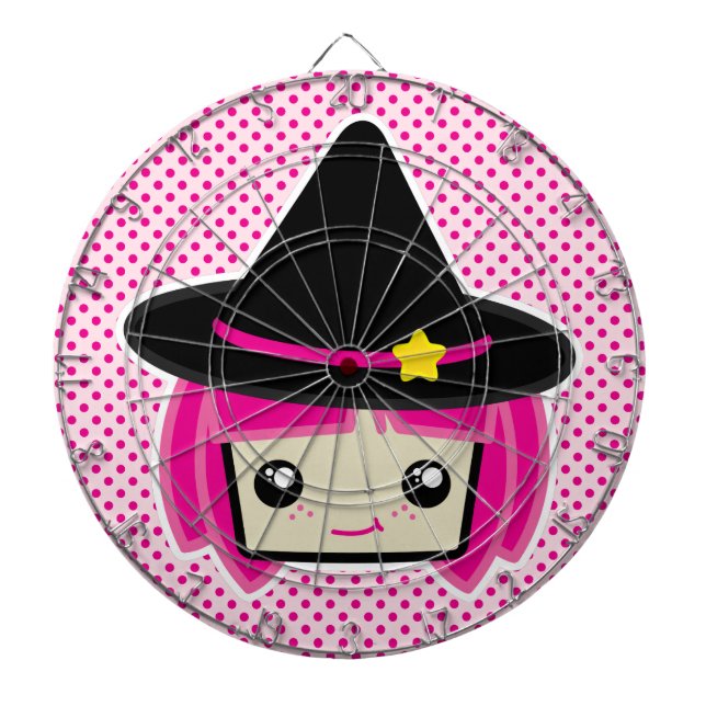 Kawaii Pink Haired Witch Dart Board (Front)