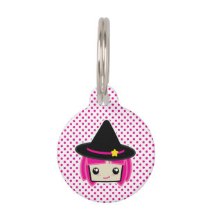 Kawaii Pink Haired Witch Dog Tag