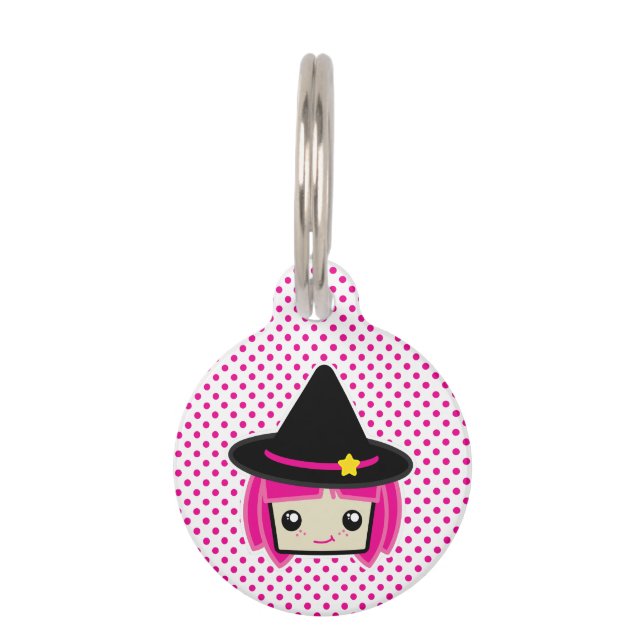 Kawaii Pink Haired Witch Dog Tag (Front)