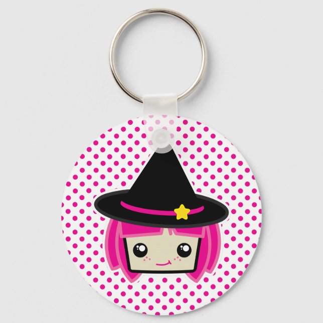 Kawaii Pink Haired Witch Keychain (Front)