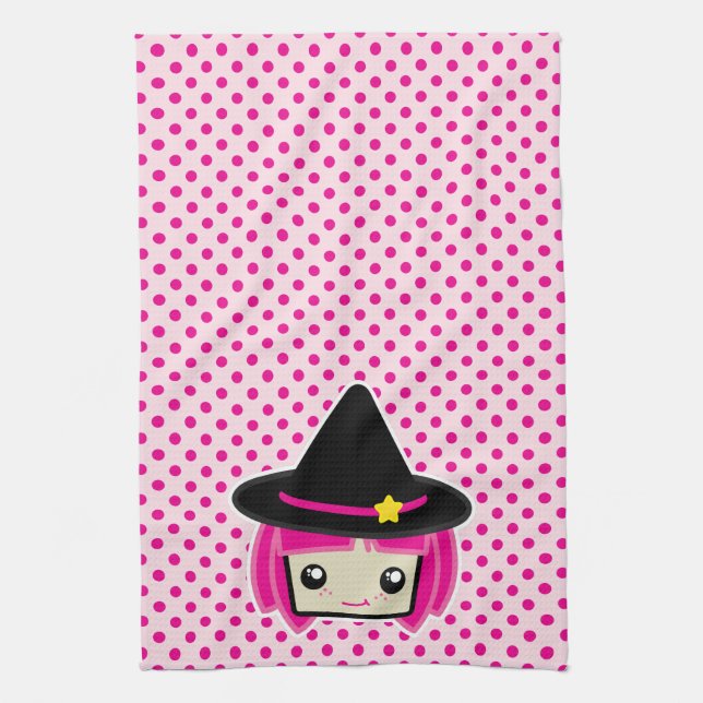 Kawaii Pink Haired Witch Kitchen Towel (Vertical)