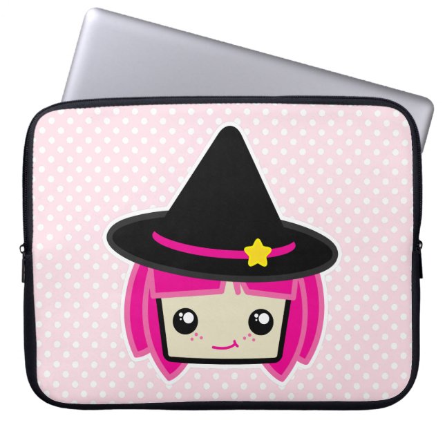 Kawaii Pink Haired Witch Laptop Sleeve (Front)