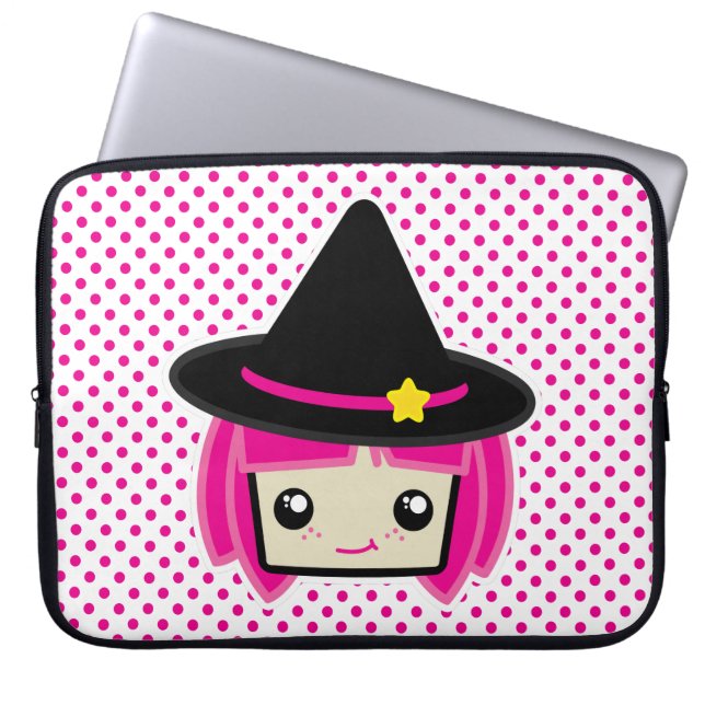 Kawaii Pink Haired Witch Laptop Sleeve (Front)
