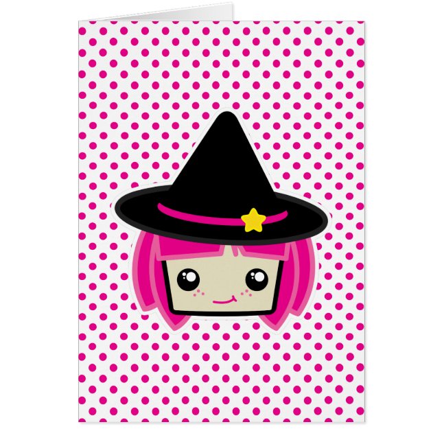 Kawaii Pink Haired Witch Note Card (Front)