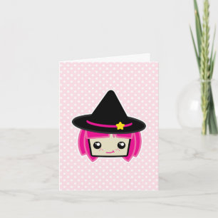 Kawaii Pink Haired Witch Note Card