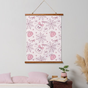 Kawaii Pink Halloween Ghosts & Pumpkin (2) Hanging Tapestry