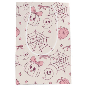 Kawaii Pink Halloween Ghosts & Pumpkin (2) Medium Gift Bag