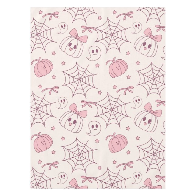 Kawaii Pink Halloween Ghosts & Pumpkin (2) Tablecloth (Front)