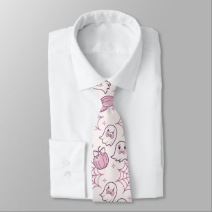 Kawaii Pink Halloween Ghosts & Pumpkin Tie