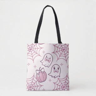 Kawaii Pink Halloween Ghosts & Pumpkin Tote Bag