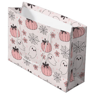 Kawaii Pink Halloween Ghosts & Pumpkins Large Gift Bag