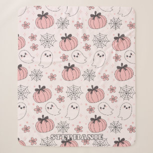 Kawaii Pink Halloween Ghosts & Pumpkins Sherpa Blanket