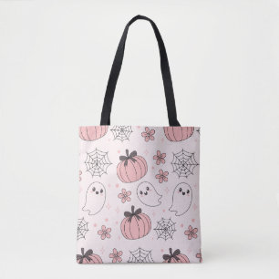 Kawaii Pink Halloween Ghosts & Pumpkins Tote Bag