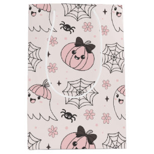 Kawaii Pink Halloween Pattern with Ghost, Pumpkin  Medium Gift Bag