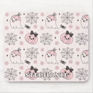 Kawaii Pink Halloween Pattern with Ghost, Pumpkin  Mouse Mat