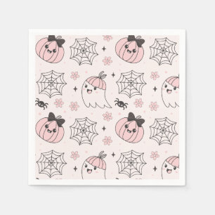 Kawaii Pink Halloween Pattern with Ghost, Pumpkin Napkin
