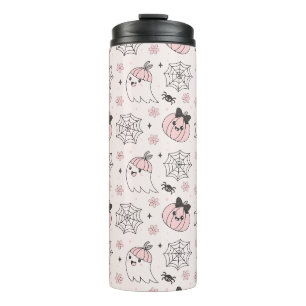 Kawaii Pink Halloween Pattern with Ghost, Pumpkin Thermal Tumbler