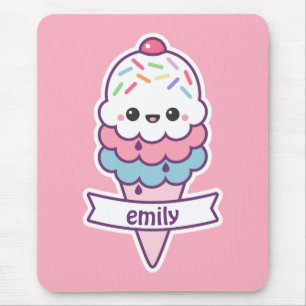 Kawaii Pink Ice Cream Cone Mouse Mat
