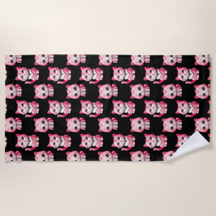 Kawaii Pink Kitty Cats Design Beach Towel