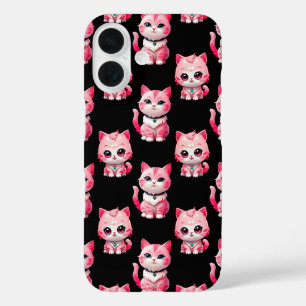 Kawaii Pink Kitty Cats Design iPhone 16 Case