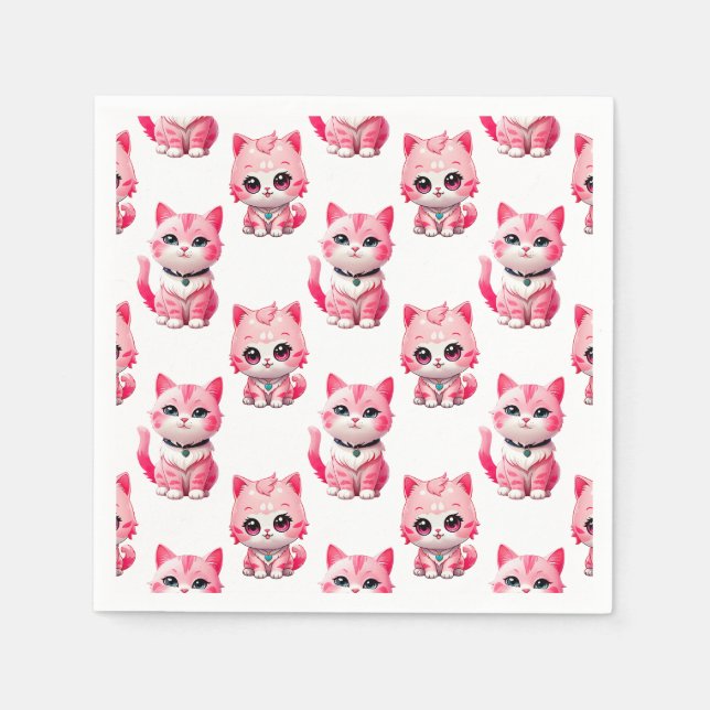 Kawaii Pink Kitty Cats Design  Napkin (Front)