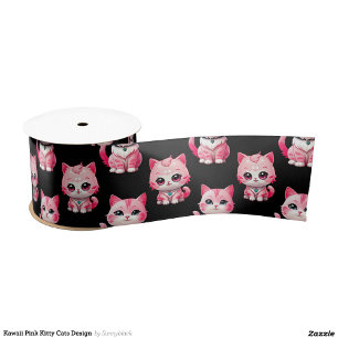 Kawaii Pink Kitty Cats Design  Satin Ribbon