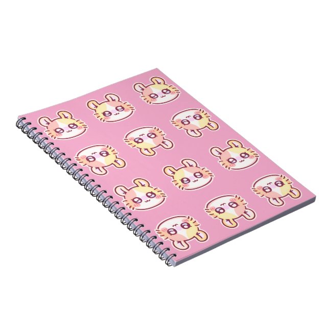 Kawaii Pink Kitty Pattern Spiral Notebook  (Right Side)