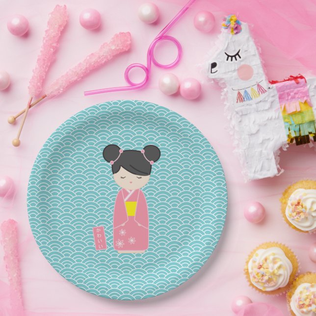 Kawaii Pink Kokeshi Paper Plate (Party)