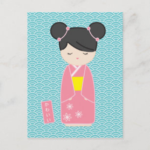 Kawaii Pink Kokeshi Postcard