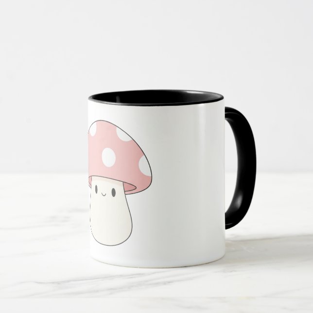 Kawaii Pink Mushroom Mug – Cute Pastel Toadstool (Front Right)