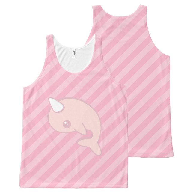 Kawaii Pink Narwhal with pink stripes All-Over Print Tank Top (Front and Back)