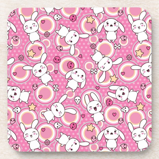 kawaii pink pattern coaster (Front)