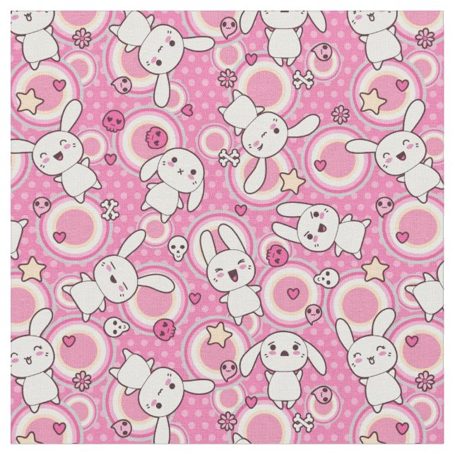 kawaii pink pattern fabric (Close Up)