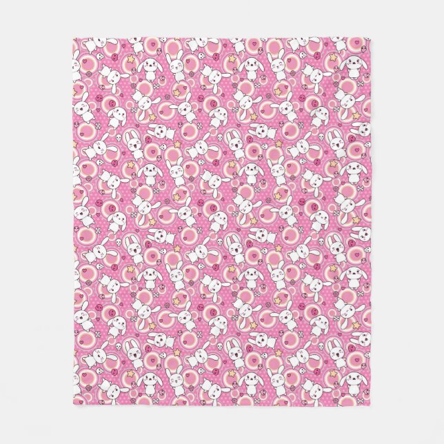 kawaii pink pattern fleece blanket (Front)
