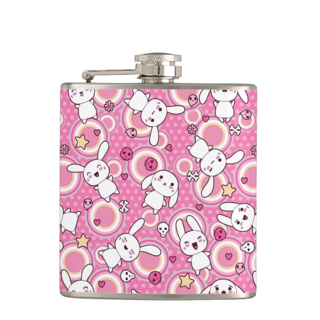 kawaii pink pattern hip flask (Front)