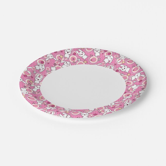 kawaii pink pattern paper plate (Angled)