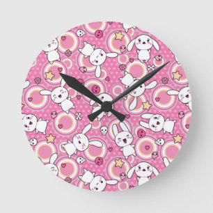 kawaii pink pattern round clock